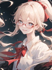 Preview wallpaper girl, smile, glasses, hair, anime