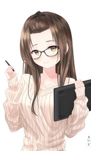 Preview wallpaper girl, smile, glasses, pen, anime