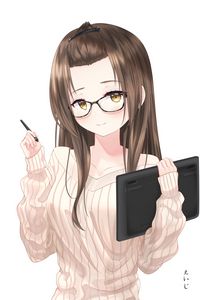 Preview wallpaper girl, smile, glasses, pen, anime