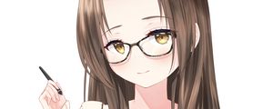Preview wallpaper girl, smile, glasses, pen, anime