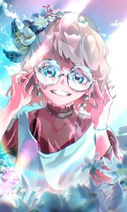 Preview wallpaper girl, smile, glasses, flowers, anime