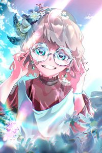 Preview wallpaper girl, smile, glasses, flowers, anime