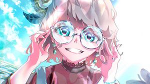 Preview wallpaper girl, smile, glasses, flowers, anime