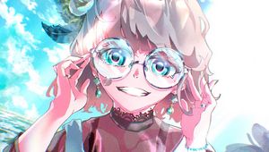 Preview wallpaper girl, smile, glasses, flowers, anime