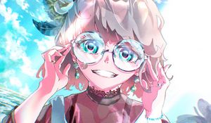 Preview wallpaper girl, smile, glasses, flowers, anime