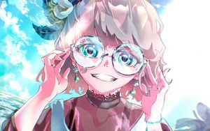 Preview wallpaper girl, smile, glasses, flowers, anime