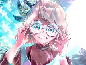 Preview wallpaper girl, smile, glasses, flowers, anime