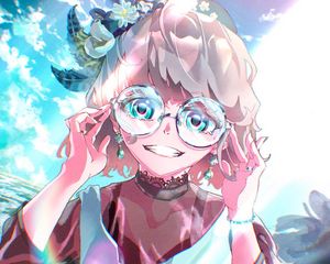 Preview wallpaper girl, smile, glasses, flowers, anime