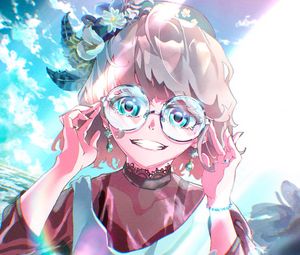 Preview wallpaper girl, smile, glasses, flowers, anime