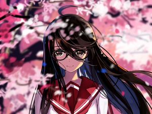 Preview wallpaper girl, smile, glasses, anime