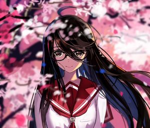 Preview wallpaper girl, smile, glasses, anime