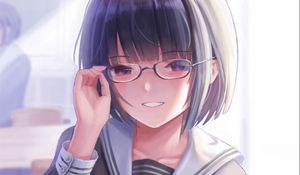 Preview wallpaper girl, smile, glasses, student, anime