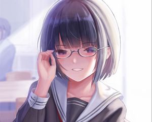 Preview wallpaper girl, smile, glasses, student, anime