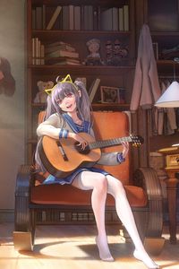 Preview wallpaper girl, smile, guitar, musician, anime, art