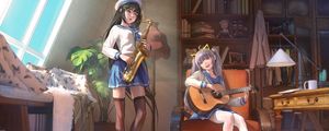 Preview wallpaper girl, smile, guitar, musician, anime, art