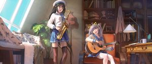 Preview wallpaper girl, smile, guitar, musician, anime, art