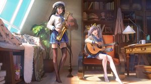 Preview wallpaper girl, smile, guitar, musician, anime, art