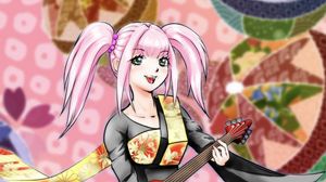 Preview wallpaper girl, smile, guitar, anime