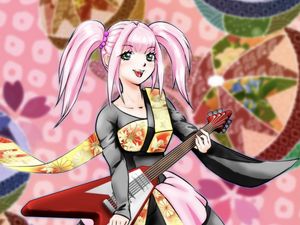 Preview wallpaper girl, smile, guitar, anime