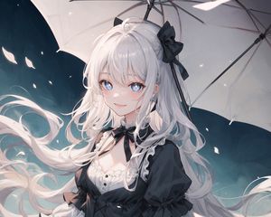 Preview wallpaper girl, smile, hair, dress, anime, umbrella