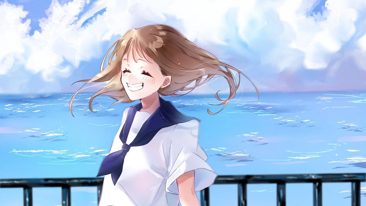 Wallpaper girl, smile, happy, anime