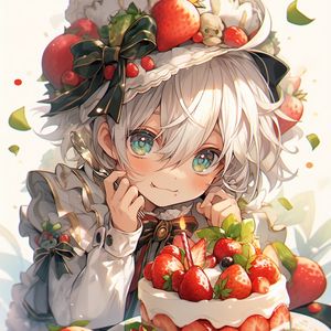 Preview wallpaper girl, smile, hat, cake, strawberry, art, anime