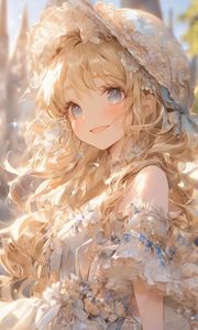 Preview wallpaper girl, smile, hat, dress, flowers, anime