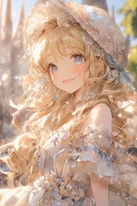 Preview wallpaper girl, smile, hat, dress, flowers, anime