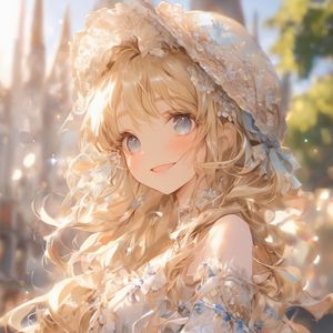 Preview wallpaper girl, smile, hat, dress, flowers, anime