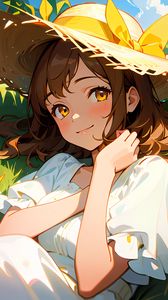 Preview wallpaper girl, smile, hat, dress, summer, anime