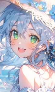 Preview wallpaper girl, smile, hat, sea, summer, anime