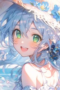 Preview wallpaper girl, smile, hat, sea, summer, anime