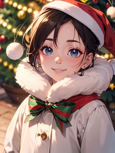 Preview wallpaper girl, smile, hat, anime, art, santa claus