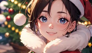 Preview wallpaper girl, smile, hat, anime, art, santa claus