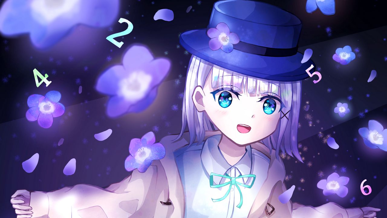 Wallpaper girl, smile, hat, anime, art, blue