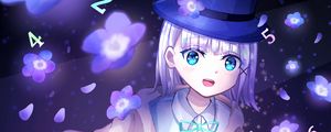 Preview wallpaper girl, smile, hat, anime, art, blue