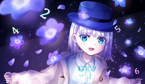 Preview wallpaper girl, smile, hat, anime, art, blue