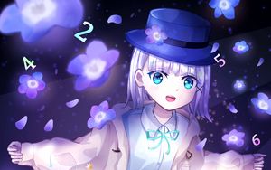 Preview wallpaper girl, smile, hat, anime, art, blue