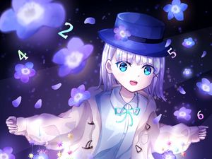 Preview wallpaper girl, smile, hat, anime, art, blue