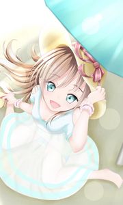 Preview wallpaper girl, smile, hat, beach, anime