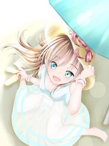 Preview wallpaper girl, smile, hat, beach, anime