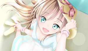 Preview wallpaper girl, smile, hat, beach, anime