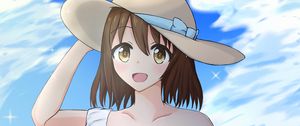 Preview wallpaper girl, smile, hat, sunflowers, field, anime