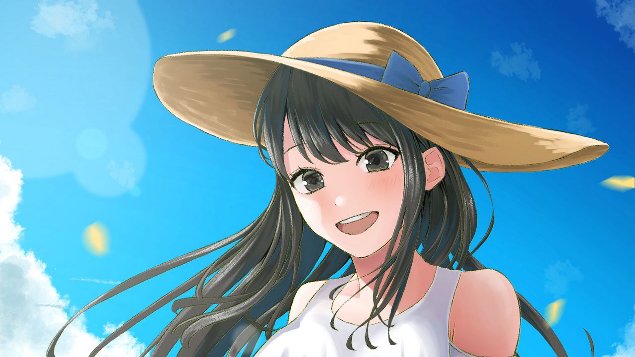 Wallpaper girl, smile, hat, sunflowers, summer hd, picture, image