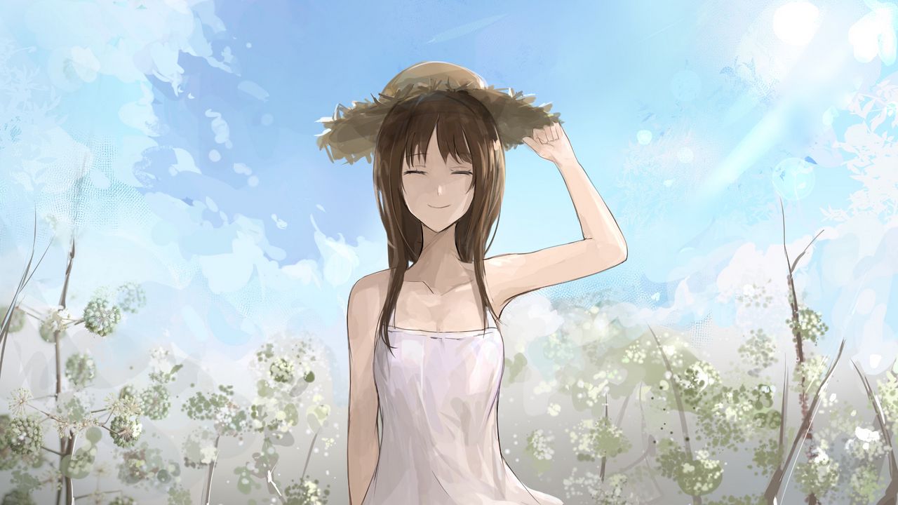 Wallpaper girl, smile, hat, summer, anime