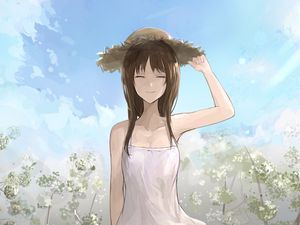 Preview wallpaper girl, smile, hat, summer, anime