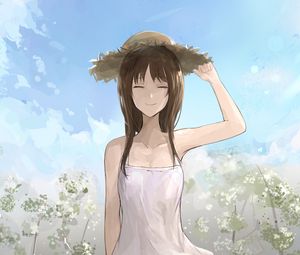 Preview wallpaper girl, smile, hat, summer, anime