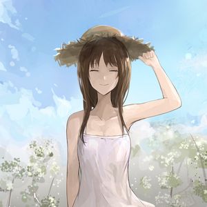 Preview wallpaper girl, smile, hat, summer, anime