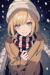 Preview wallpaper girl, smile, hat, scarf, anime