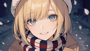 Preview wallpaper girl, smile, hat, scarf, anime